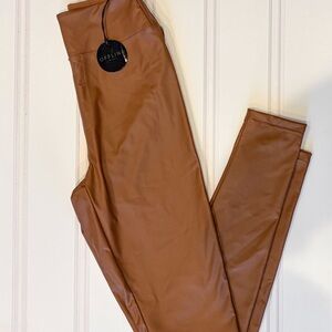 Offline by Aerie Women's Leggings Camel Faux Leather High-Waisted Stretch S NWT